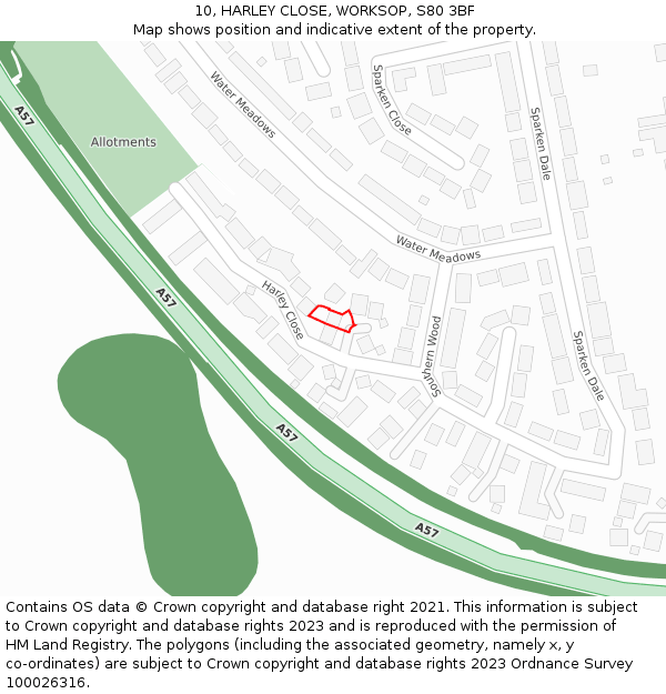 10, HARLEY CLOSE, WORKSOP, S80 3BF: Location map and indicative extent of plot