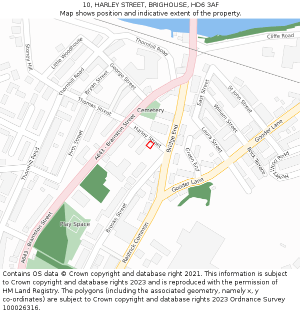 10, HARLEY STREET, BRIGHOUSE, HD6 3AF: Location map and indicative extent of plot