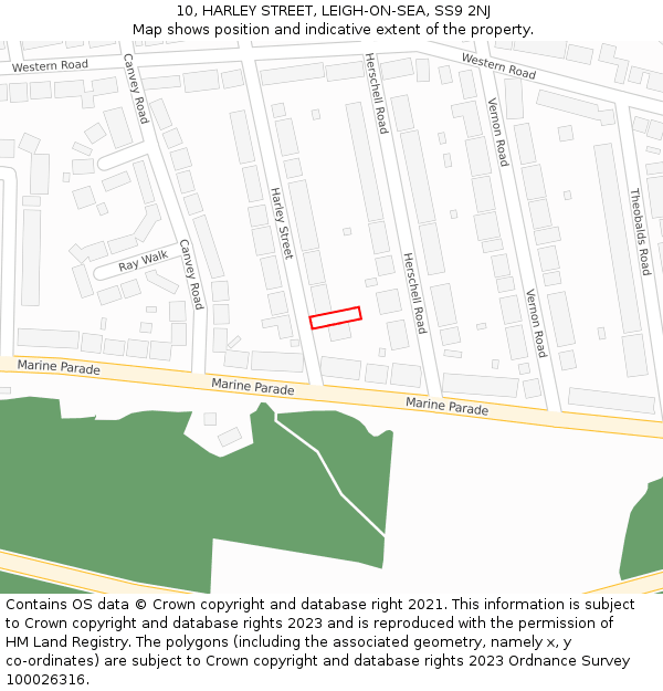 10, HARLEY STREET, LEIGH-ON-SEA, SS9 2NJ: Location map and indicative extent of plot