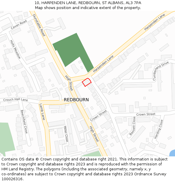 10, HARPENDEN LANE, REDBOURN, ST ALBANS, AL3 7PA: Location map and indicative extent of plot