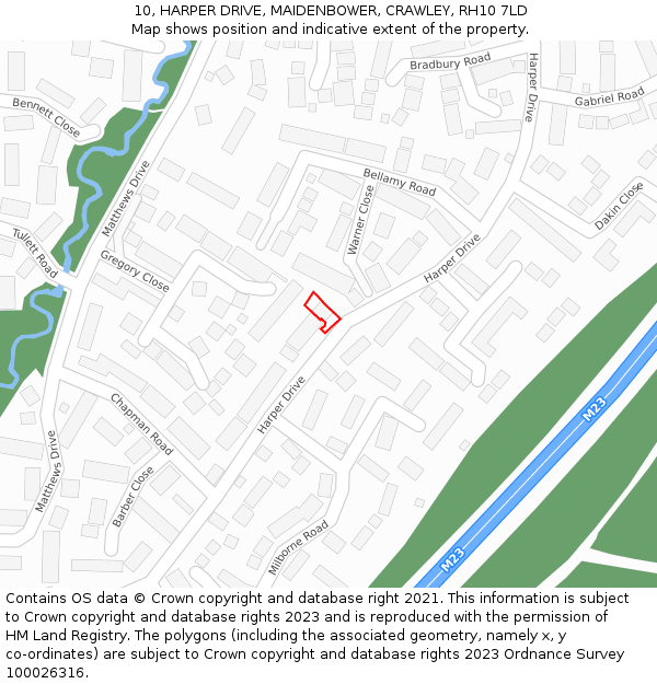 10, HARPER DRIVE, MAIDENBOWER, CRAWLEY, RH10 7LD: Location map and indicative extent of plot