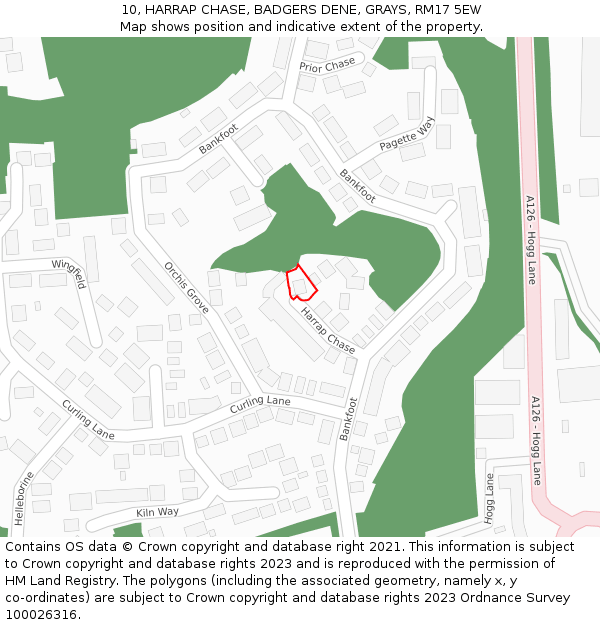 10, HARRAP CHASE, BADGERS DENE, GRAYS, RM17 5EW: Location map and indicative extent of plot