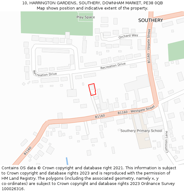 10, HARRINGTON GARDENS, SOUTHERY, DOWNHAM MARKET, PE38 0QB: Location map and indicative extent of plot