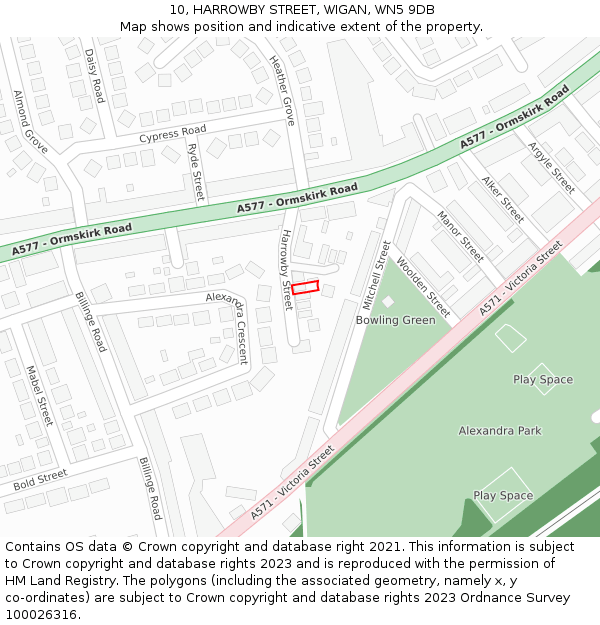 10, HARROWBY STREET, WIGAN, WN5 9DB: Location map and indicative extent of plot