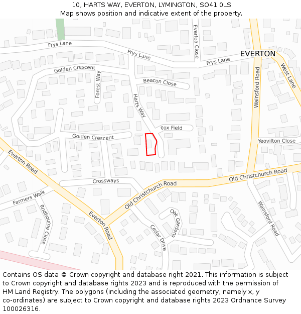 10, HARTS WAY, EVERTON, LYMINGTON, SO41 0LS: Location map and indicative extent of plot