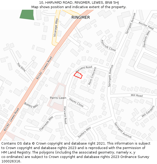 10, HARVARD ROAD, RINGMER, LEWES, BN8 5HJ: Location map and indicative extent of plot