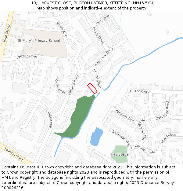 10, HARVEST CLOSE, BURTON LATIMER, KETTERING, NN15 5YN: Location map and indicative extent of plot