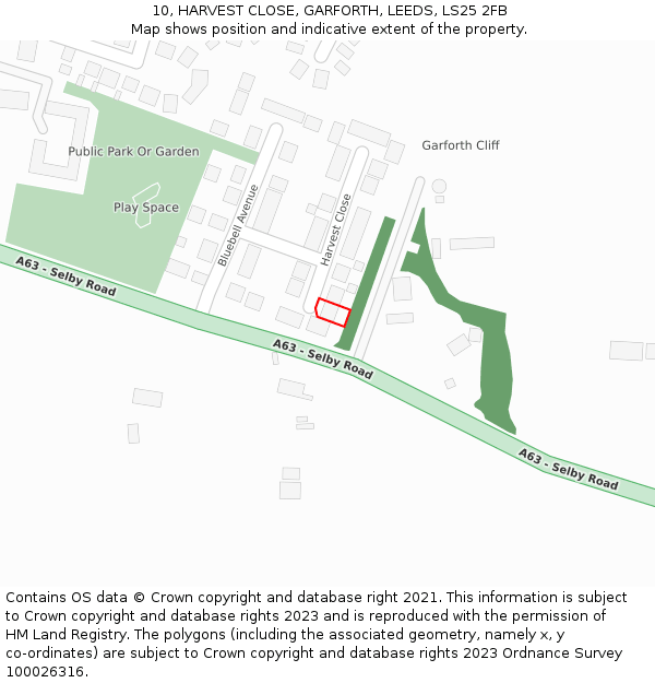 10, HARVEST CLOSE, GARFORTH, LEEDS, LS25 2FB: Location map and indicative extent of plot