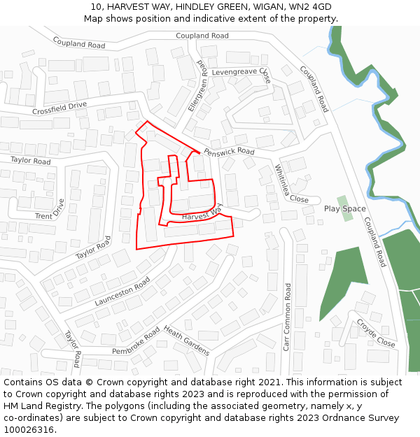 10, HARVEST WAY, HINDLEY GREEN, WIGAN, WN2 4GD: Location map and indicative extent of plot