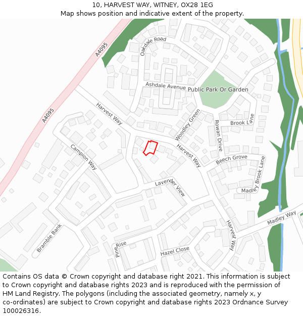 10, HARVEST WAY, WITNEY, OX28 1EG: Location map and indicative extent of plot