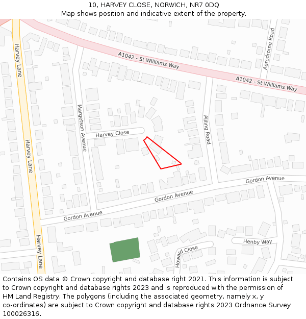 10, HARVEY CLOSE, NORWICH, NR7 0DQ: Location map and indicative extent of plot