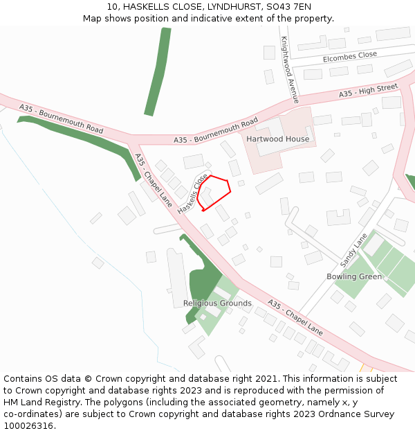 10, HASKELLS CLOSE, LYNDHURST, SO43 7EN: Location map and indicative extent of plot