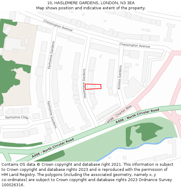 10, HASLEMERE GARDENS, LONDON, N3 3EA: Location map and indicative extent of plot