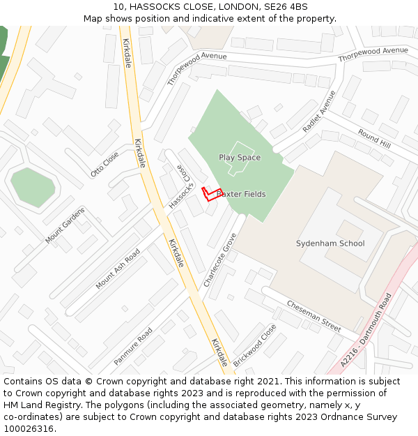 10, HASSOCKS CLOSE, LONDON, SE26 4BS: Location map and indicative extent of plot