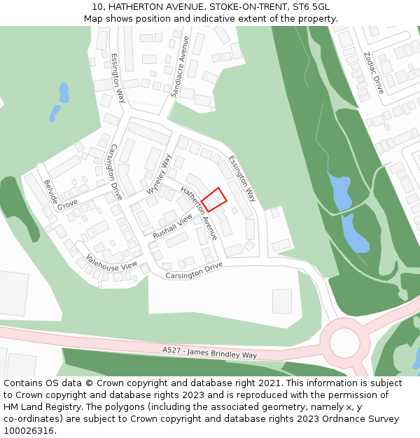 10, HATHERTON AVENUE, STOKE-ON-TRENT, ST6 5GL: Location map and indicative extent of plot