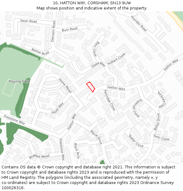 10, HATTON WAY, CORSHAM, SN13 9UW: Location map and indicative extent of plot