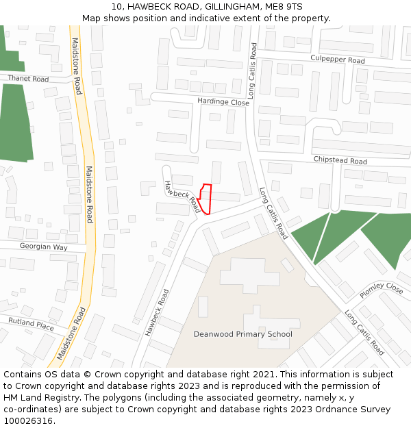 10, HAWBECK ROAD, GILLINGHAM, ME8 9TS: Location map and indicative extent of plot