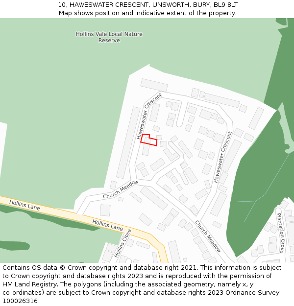 10, HAWESWATER CRESCENT, UNSWORTH, BURY, BL9 8LT: Location map and indicative extent of plot