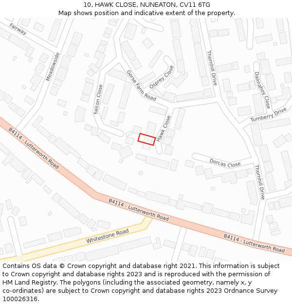 10, HAWK CLOSE, NUNEATON, CV11 6TG: Location map and indicative extent of plot