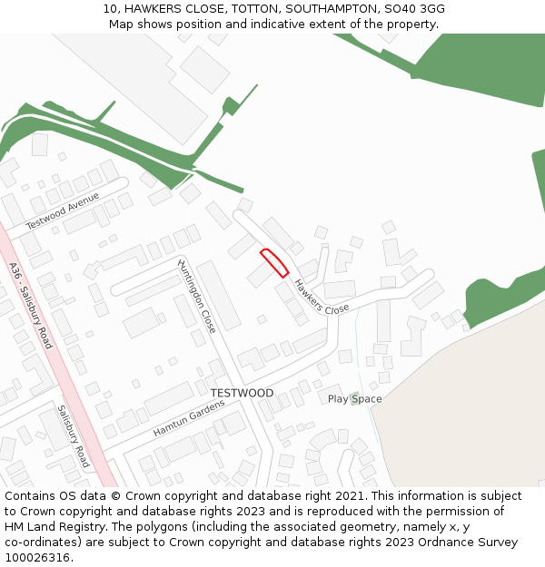 10, HAWKERS CLOSE, TOTTON, SOUTHAMPTON, SO40 3GG: Location map and indicative extent of plot