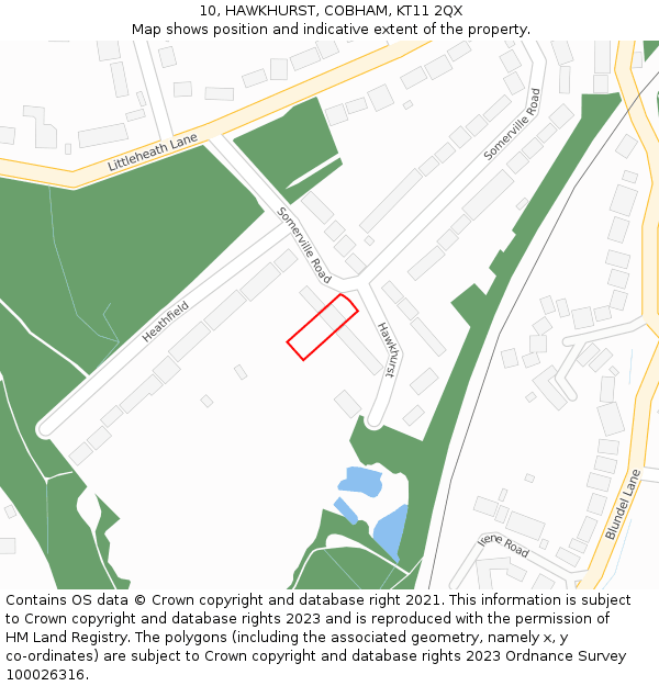 10, HAWKHURST, COBHAM, KT11 2QX: Location map and indicative extent of plot