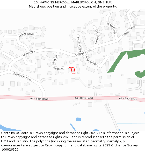 10, HAWKINS MEADOW, MARLBOROUGH, SN8 1UR: Location map and indicative extent of plot