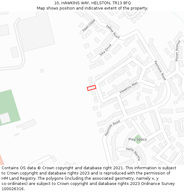 10, HAWKINS WAY, HELSTON, TR13 8FQ: Location map and indicative extent of plot
