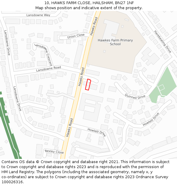 10, HAWKS FARM CLOSE, HAILSHAM, BN27 1NF: Location map and indicative extent of plot