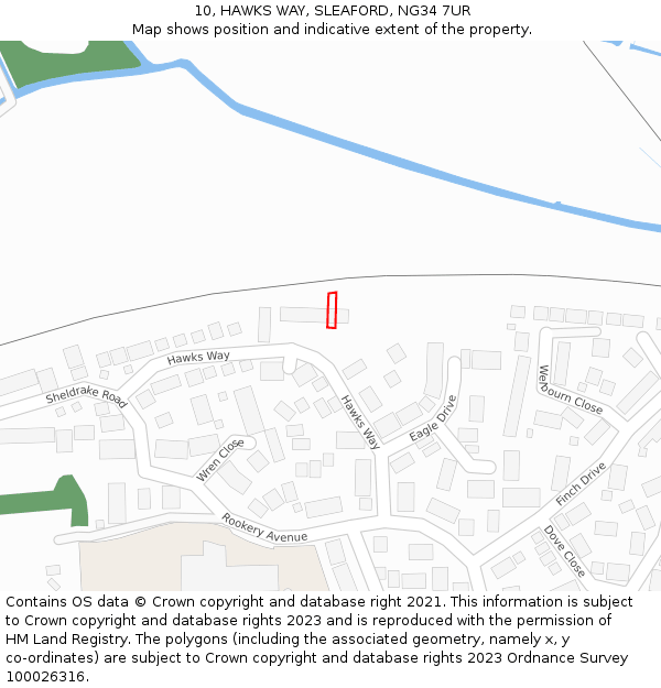 10, HAWKS WAY, SLEAFORD, NG34 7UR: Location map and indicative extent of plot