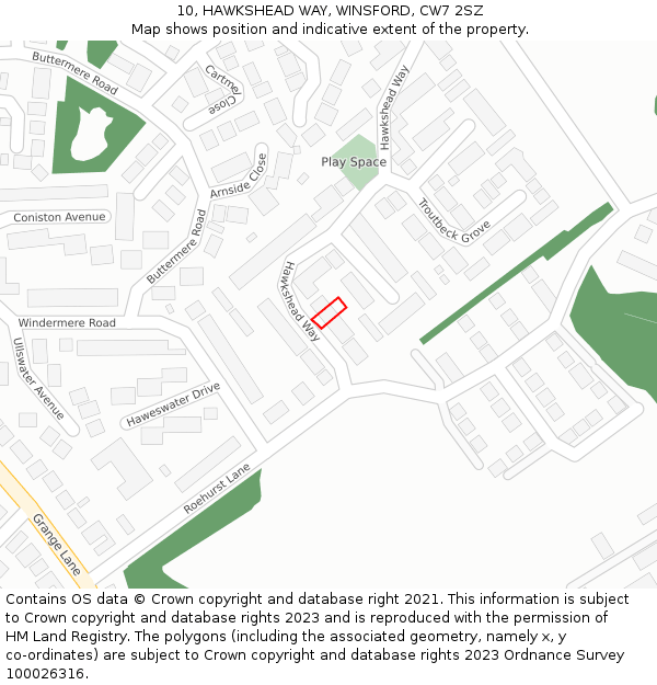 10, HAWKSHEAD WAY, WINSFORD, CW7 2SZ: Location map and indicative extent of plot