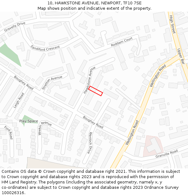 10, HAWKSTONE AVENUE, NEWPORT, TF10 7SE: Location map and indicative extent of plot