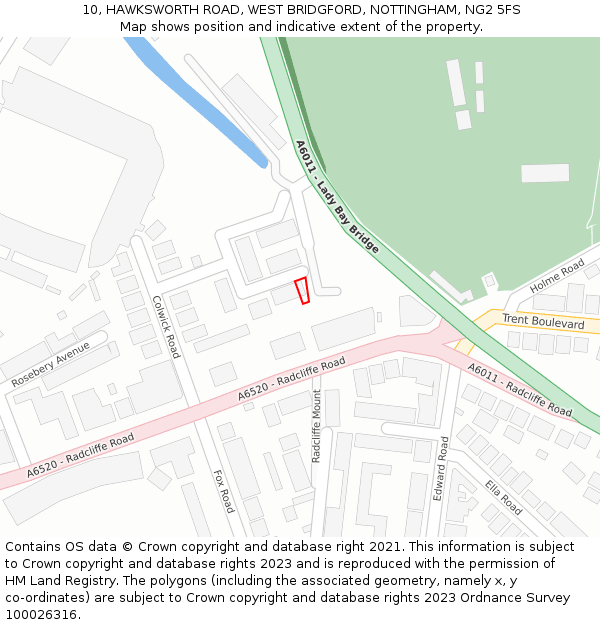 10, HAWKSWORTH ROAD, WEST BRIDGFORD, NOTTINGHAM, NG2 5FS: Location map and indicative extent of plot