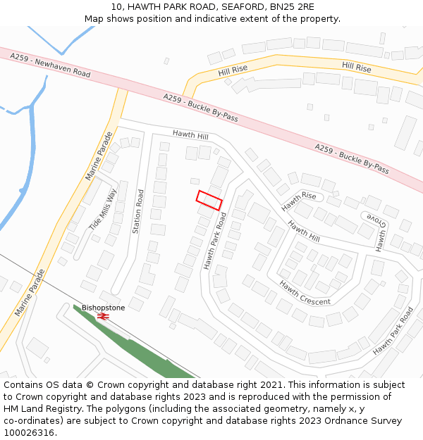 10, HAWTH PARK ROAD, SEAFORD, BN25 2RE: Location map and indicative extent of plot