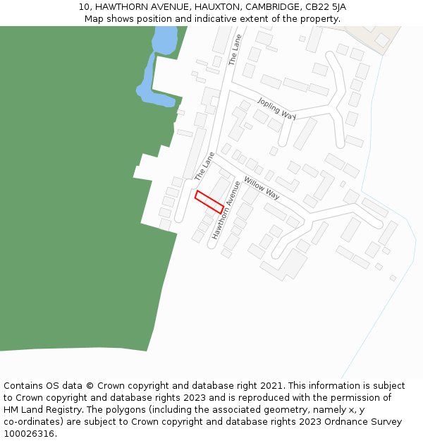 10, HAWTHORN AVENUE, HAUXTON, CAMBRIDGE, CB22 5JA: Location map and indicative extent of plot