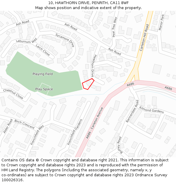 10, HAWTHORN DRIVE, PENRITH, CA11 8WF: Location map and indicative extent of plot