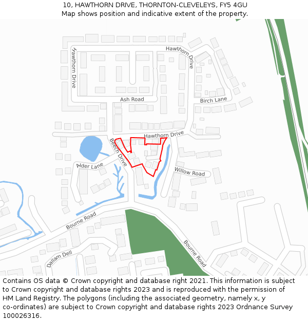 10, HAWTHORN DRIVE, THORNTON-CLEVELEYS, FY5 4GU: Location map and indicative extent of plot