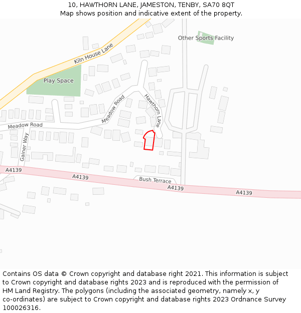 10, HAWTHORN LANE, JAMESTON, TENBY, SA70 8QT: Location map and indicative extent of plot