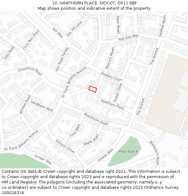 10, HAWTHORN PLACE, DIDCOT, OX11 6BF: Location map and indicative extent of plot