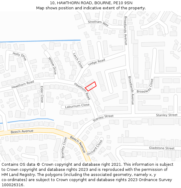 10, HAWTHORN ROAD, BOURNE, PE10 9SN: Location map and indicative extent of plot