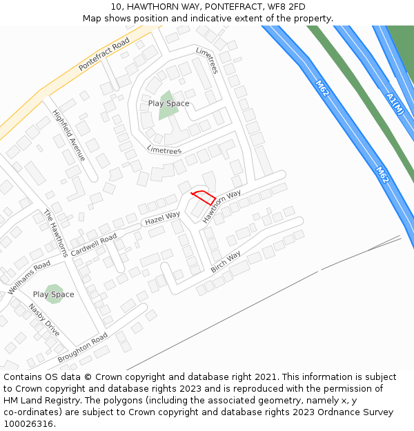 10, HAWTHORN WAY, PONTEFRACT, WF8 2FD: Location map and indicative extent of plot