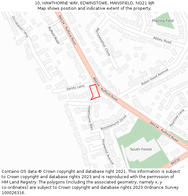 10, HAWTHORNE WAY, EDWINSTOWE, MANSFIELD, NG21 9JR: Location map and indicative extent of plot