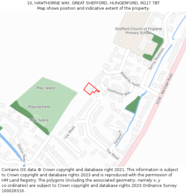 10, HAWTHORNE WAY, GREAT SHEFFORD, HUNGERFORD, RG17 7BT: Location map and indicative extent of plot