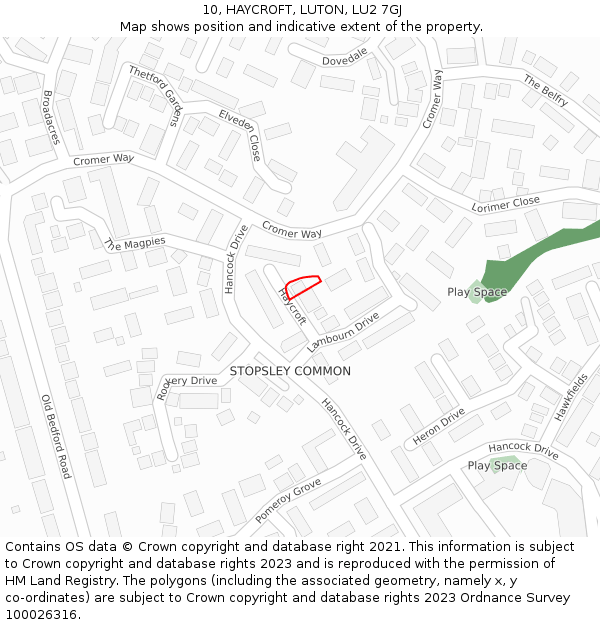 10, HAYCROFT, LUTON, LU2 7GJ: Location map and indicative extent of plot