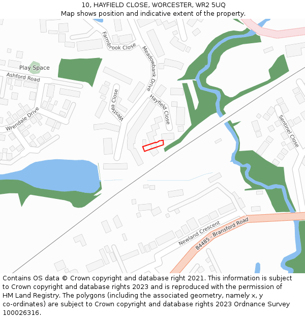 10, HAYFIELD CLOSE, WORCESTER, WR2 5UQ: Location map and indicative extent of plot