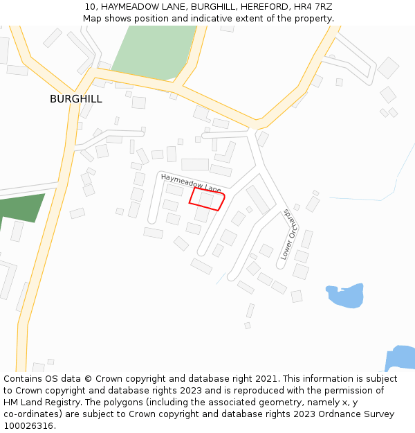 10, HAYMEADOW LANE, BURGHILL, HEREFORD, HR4 7RZ: Location map and indicative extent of plot