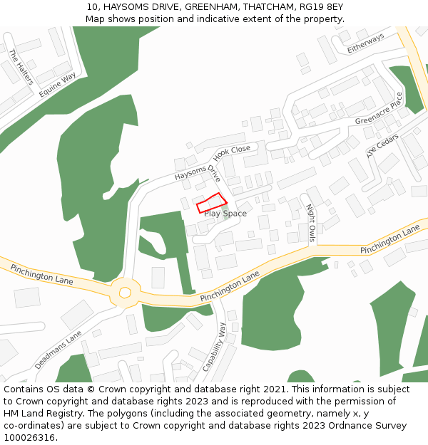 10, HAYSOMS DRIVE, GREENHAM, THATCHAM, RG19 8EY: Location map and indicative extent of plot