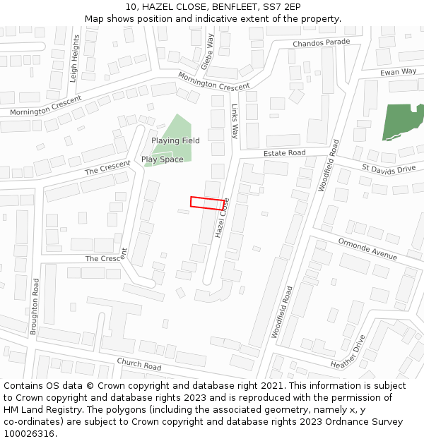 10, HAZEL CLOSE, BENFLEET, SS7 2EP: Location map and indicative extent of plot