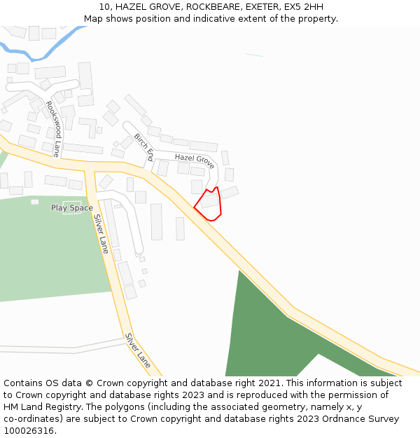10, HAZEL GROVE, ROCKBEARE, EXETER, EX5 2HH: Location map and indicative extent of plot