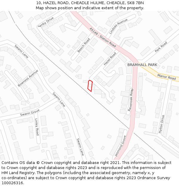 10, HAZEL ROAD, CHEADLE HULME, CHEADLE, SK8 7BN: Location map and indicative extent of plot