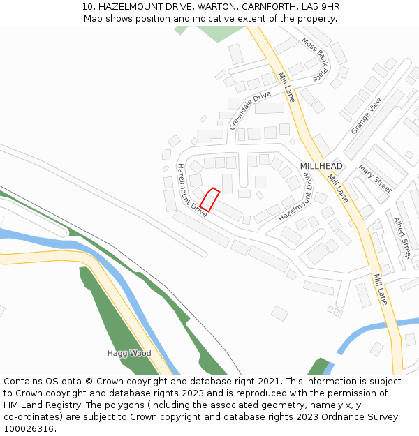 10, HAZELMOUNT DRIVE, WARTON, CARNFORTH, LA5 9HR: Location map and indicative extent of plot